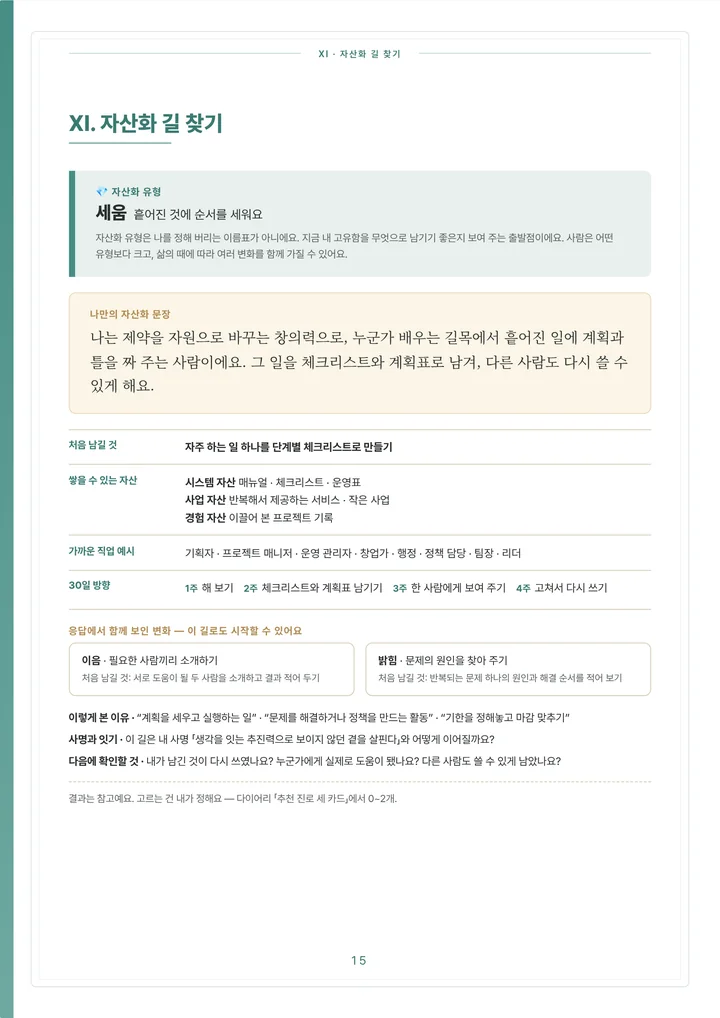 리포트 XI장 자산화 길 찾기 - 같은 응답에서 나온 자산화 유형과 처음 남길 것