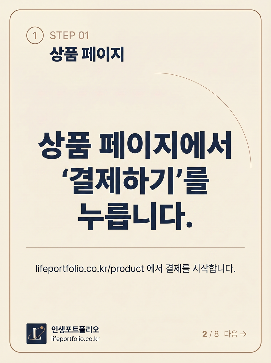 STEP 01 상품 페이지에서 결제하기를 누릅니다