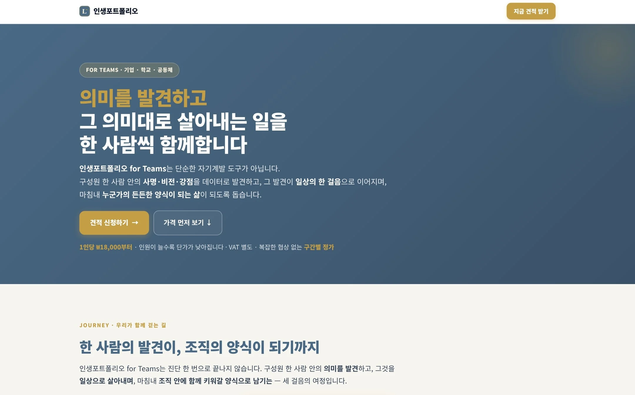 개선 전 인생포트폴리오 조직용 서비스 데스크톱 화면